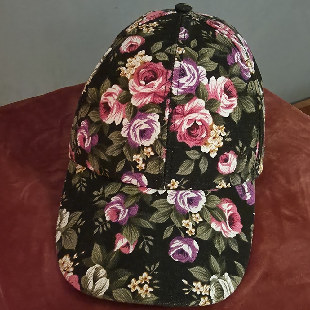 Floral Black Baseball Cap